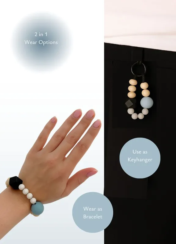 CalmBeads kauwarmband gebruikt als armband en sleutelhanger
